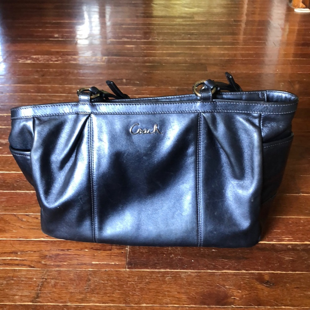 Navy blue metallic coach purse